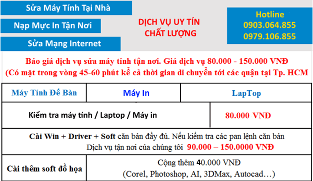 Bảng giá cơ bản dịch vụ sửa máy tính tại nhà quận Bình Thạnh