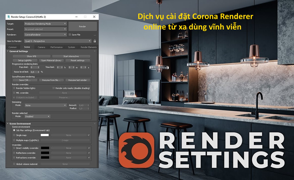Remederer Dịch vụ cài đặt Corona Renderer online từ xa dùng vĩnh viễn